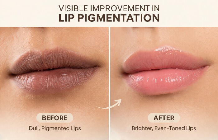Natural lips showing gradual improvement in pigmentation tone